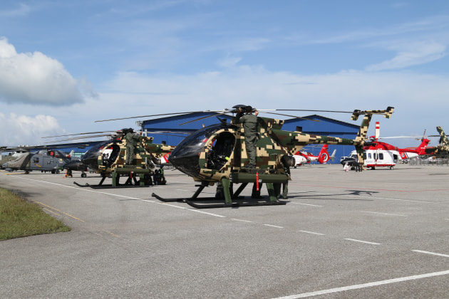 The Malaysian Army's new MD530G helicopters on display at LIMA 2023. (Nigel Pittaway)