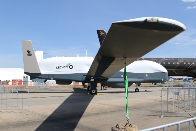 The MQ-4C Triton mock up wearing 9 Sqn markings at Avalon. (Nigel Pittaway).