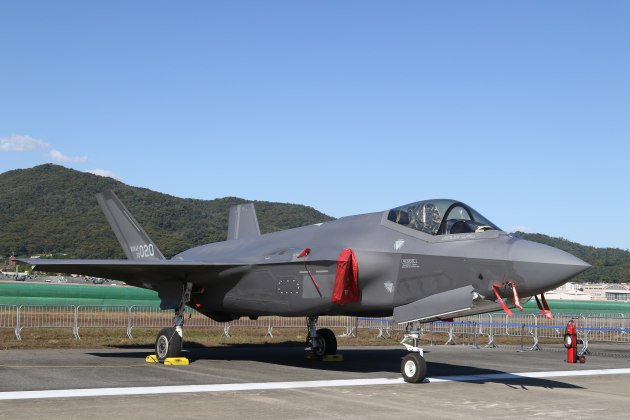 ROKAF F-35A at the ADEX 23 exhibition in Seoul.
Credit: Nigel Pittaway
