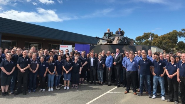 AME Systems staff with the AMV35 at the company's facility in Ararat. Credit: BAE Systems