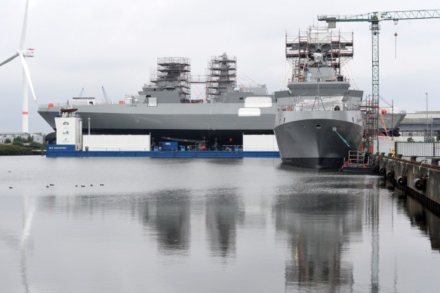 Egyptian A200 Frigates under construction at Bremerhaven. 

Credit: Heinrich R&ouml;nner Group
