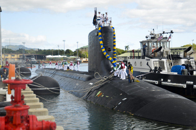 Virginia-class attack submarine USS Hawaii returns to Joint Base Pearl Harbor-Hickam in Hawaii in 2015. 

Credit: US Navy