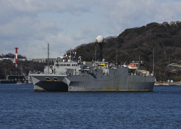 US Navy ocean surveillance ship USNS Able (T-AGOS 20) prepares to moor onboard Fleet Activities Yokosuka in Japan. (US Navy/ Mass Communication Specialist 2nd Class Brian)