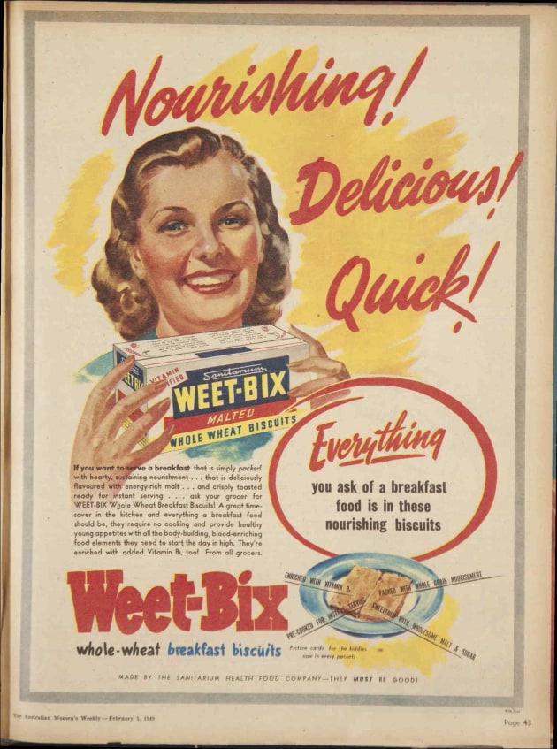 A Weet-Bix advertisement from 1949. Image: Sanitarium