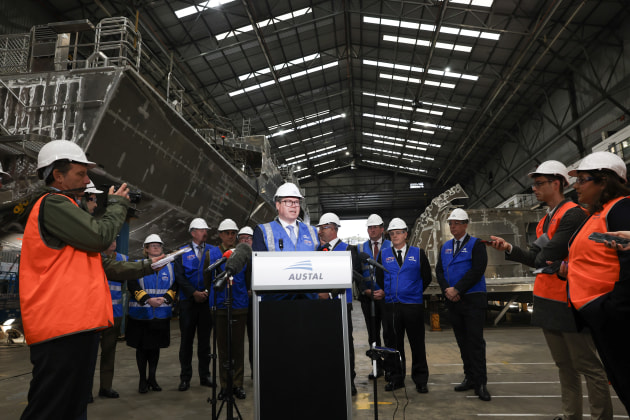 Conroy announced the accelerated build of 18 new Landing Craft Medium at the Henderson Shipyard in Western Australia on 23 July 2024.

Credit: Defence