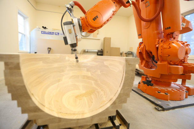 The robotic CNC machine known as Mr Chips now carries out the initial shaping of Wendell Castle&rsquo;s sculptural furniture designs. Photo: Matt Wittmeyer