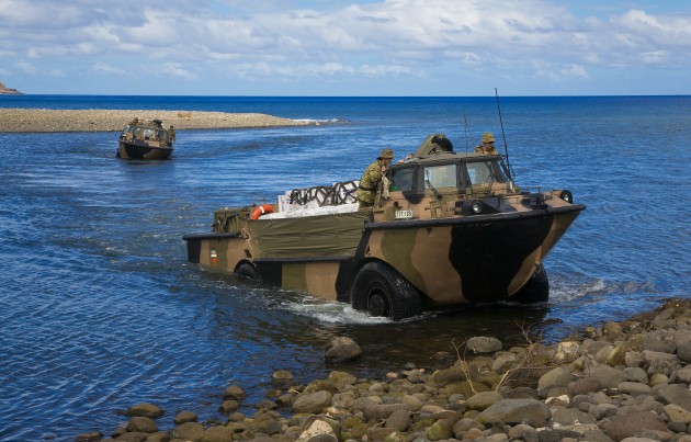 LARC-V amphibious cargo vehicles make their way ashore on the island of Erromango, Vanuatu, during Operation Pacific Assist 2015.
Credit: Defence