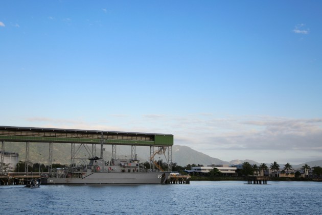 HMAS Gascoyne alongside the Sugar Wharf, HMAS Cairns. Defence