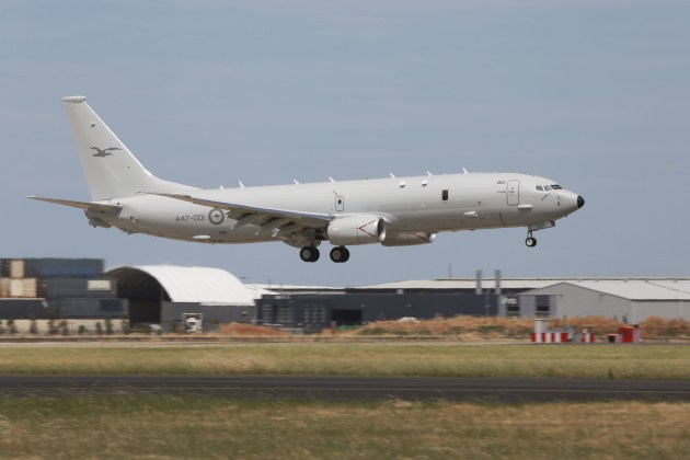 A47-001, the first RAAF Poseidon aircraft, comes in to land at its home Base, RAAF Base Edinburgh for the first time. Credit: Defence