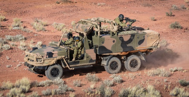 Soldiers from the Regional Force Surveillance Units utilise a G-Wagon Surveillance & Reconnaissance vehicle during training in Alice Springs. (Defence)