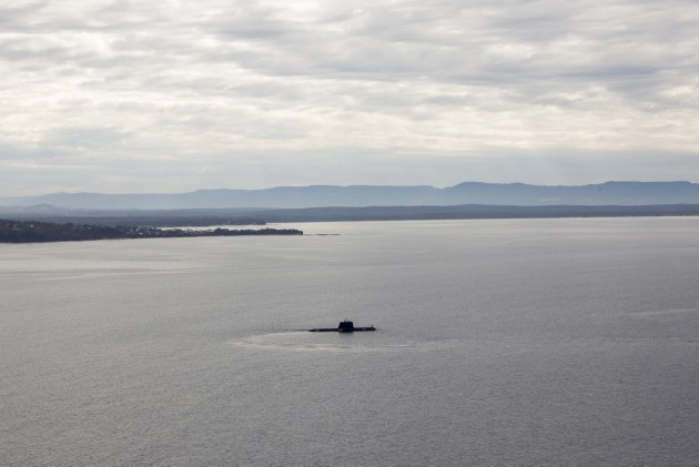 An Australian submarine enters Jervis Bay during a visit to the East Australian Exercise Area. Defence