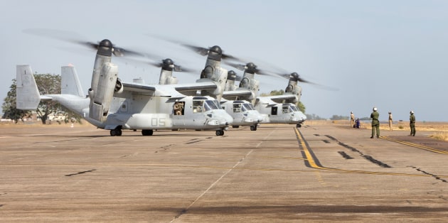 MV-22s are now often based at RAAF Base Darwin along with other USMC aircraft during Maritine Rotational Force - Darwin rotations. 

Credit: Defence