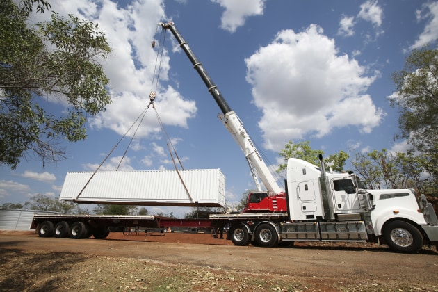 Defence delivering a water treatment plant to Katherine in 2017 to assist in reducing PFAS concentrations in the bore water component of the Katherine town water supply. (Defence)