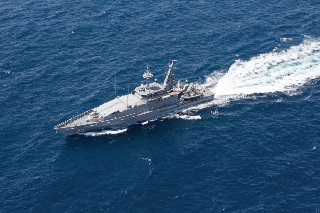 Armidale class patrol boat HMAS Ararat is seen in the waters off Port Moresby, Papua New Guinea, during Indo-Pacific Endeavour 2017. Defence