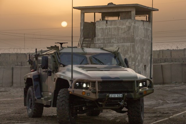 A Hawkei Protected Mobility Vehicle &ndash; Light, four-door variant at the Taji Military Complex, Iraq.