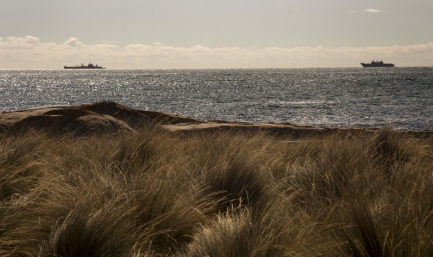 HMA Ships Sirius and Canberra sail past Flinders Island in Tasmania during Exercise Ocean Explorer 2018. Credit: Defence