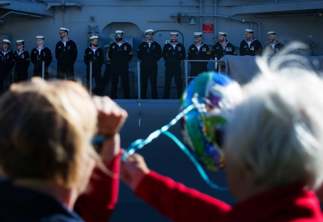 HMAS Warramunga is welcomed home to her homeport Fleet Base East. Defence