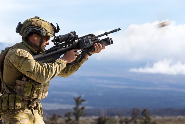 Private Nicholas Wine from the 2nd Battalion (Amphibious), Royal Australian Regiment, fires a 40mm grenade. Defence
