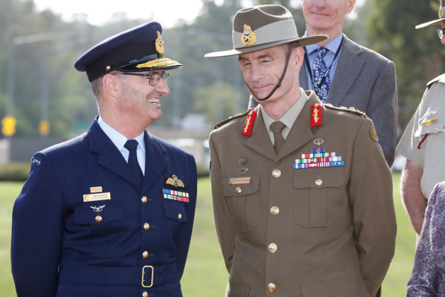 Air Marshal Mel Hupfeld with CDF General Angus Campbell at the announcement of his appointment as the next Chief of Air Force in Canberra. Credit: Defence