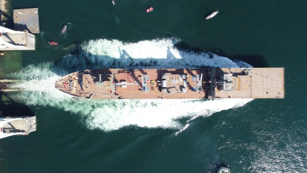 RAN Auxiliary ship NUSHIP Stalwart launches in Ferrol, Spain. Credit: Defence