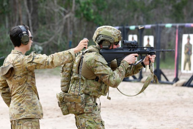 An Army Reservist conducts a live-fire exercise at Greenbank Training Area, Queensland. (Defence)
