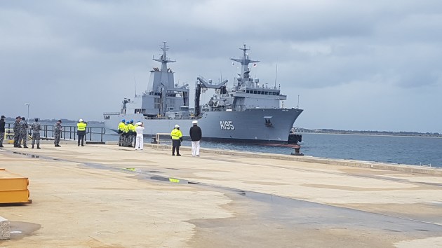 The Royal Australian Navy (RAN)&rsquo;s new Auxiliary Oiler Replenishment (AOR) ship, NUSHIP Supply, arriving at HMAS Stirling, Garden Island in Western Australia. (Supplied)