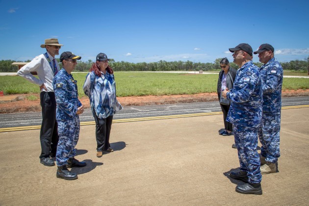 Minister for Defence Industry, The Hon Melissa Price MP, Deputy Secretary Estate and Infrastructure, Mr Steve Grzeskowiak, and Air Commander Australia, Air Vice-Marshal Joe Iervasi, AM, CSC, meet with Commanding Officer 13SQN, Wing Commander Andrew Anthony, at RAAF Base Curtin. (Defence)