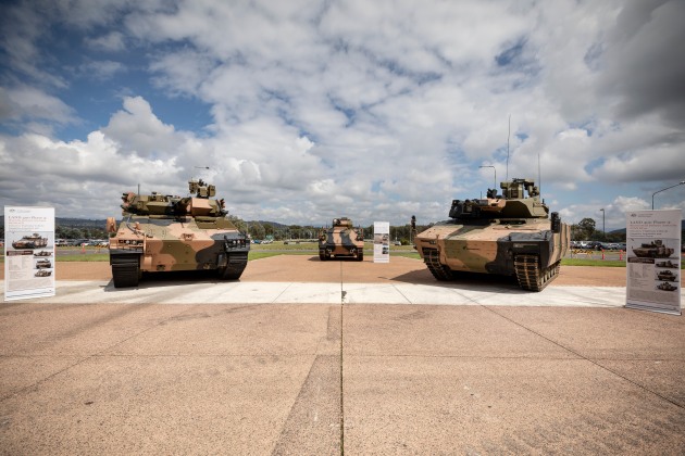Hanwha Defense Australia AS21 Redback Infantry Fighting Vehicle, Army M113 AS4, and Rheinmetall Defence Australia Lynx KF41 Infantry Fighting Vehicle at Russell Offices, Canberra. (Defence)