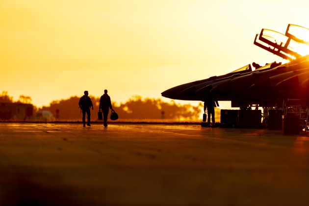The sun sets at RAAF Base Darwin during Exercise Arnhem Thunder 21. (Defence)