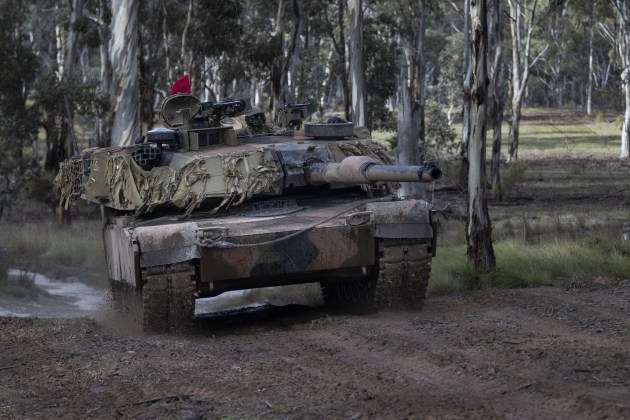 An Australian Army M1A1 Main Battle Tank moves past a creek line during Exercise Gauntlet Strike. (Defence)
