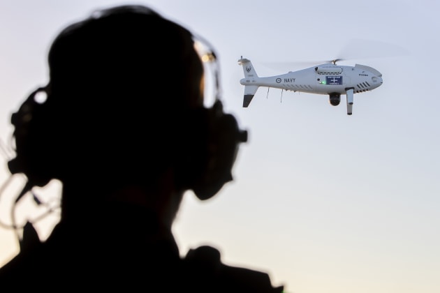 HMAS Ballarat's embarked Schiebel S-100 Camcopter during Exercise Talisman Sabre 21.

Credit: Defence