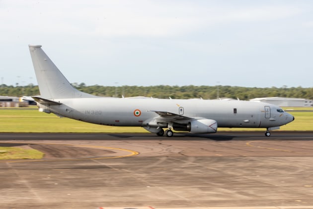 An Indian Navy P-8I Neptune maritime patrol aircraft lands at RAAF Base Darwin, NT. (Defence)