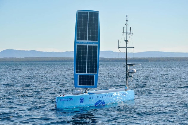 The Bluebottle uncrewed surface vehicle from Ocius Technology operates in the waters of Jervis Bay during Ex Autonomous Warrior 22 at HMAS Creswell, ACT.

Credit: Defence
