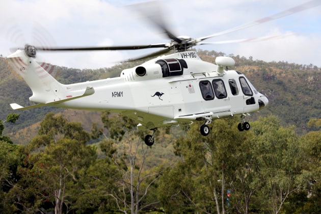 A Helicorp-leased Leonardo AW139 helicopter, operated by the Australian Army 5th Aviation Regiment. (Defence)