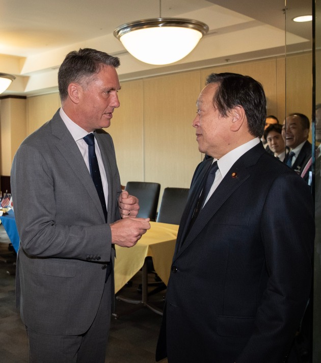 Deputy Prime Minister and Minister for Defence Richard Marles and Japanese Minister of Defense Hamada Yasukazu at the Trilateral Defence Ministers&rsquo; Meeting at United States Indo-Pacific Command in Hawaii last year. (Defence)