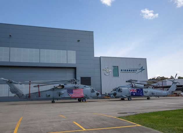 US Navy and Royal Australian Navy MH-60R Seahawks at Sikorsky&rsquo;s facility in Nowra. (Defence)