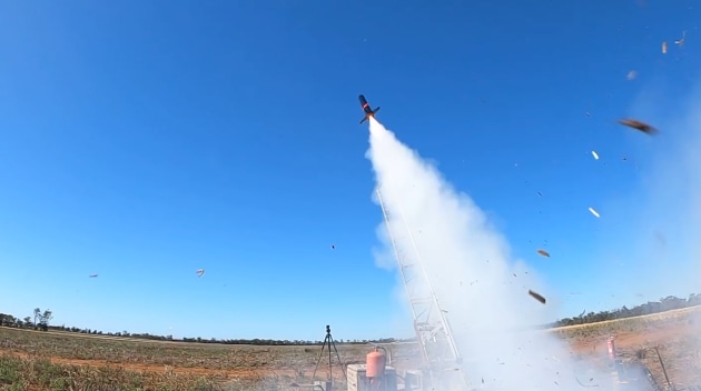 Black Sky Aerospace firing an Australian-first training missile from its southern Queensland launch site. (Black Sky)