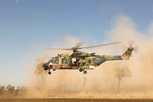 An Australian Army MRH-90 Taipan lands at Townsville Field Training Area, Queensland.
Credit: Defence