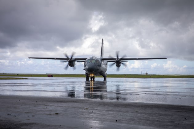 A Royal Australian Air Force C-27J aircraft taxis around Faleolo International Airport Samoa, during Operation Solania 23-2. (Defence)