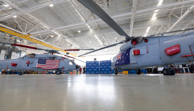 A pair of US Navy and Royal Australian Navy MH-60R Seahawk helicopters at the Sikorsky Australia Maintenance Repair and Overhaul facility, Aviation Technology Park, Nowra Hill, NSW. (Defence)