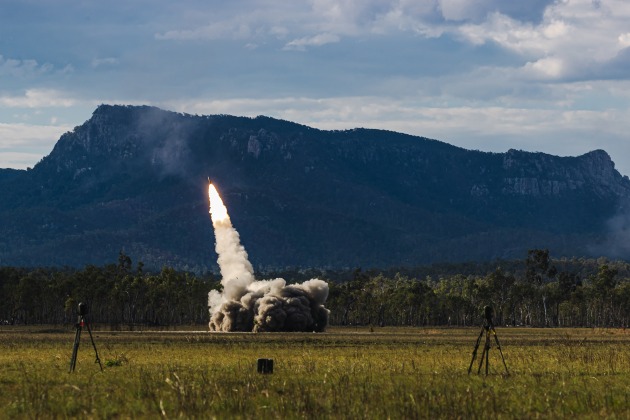A High Mobility Artillery Rocket System firing Guided Multiple Launch Rocket Systems.

Credit: Defence