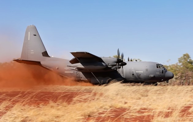 A US Air Force MC-130J lands in the Delamere Air Weapons Range, delivering personnel and equipment in preparation for a HIMARS Rapid Infiltration exercise.
Credit: Defence