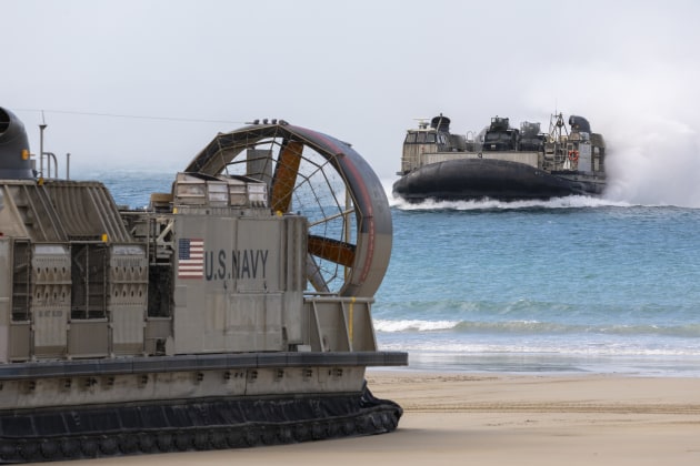 US Navy landing craft air cushion landing on the beach during an amphibious assault at Stanage Bay as part of TS23.
Credit: Defence
