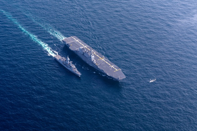 HMAS Anzac conducts a Replenishment at Sea with JS Izumo during IPE23 2023.
Credit: Defence