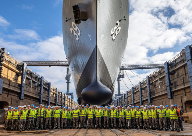 HMAS Hobart Ship's company in the Captain Cook Graving Dock.
Credit: Defence