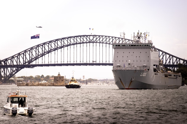 HMAS Choules in Sydney Harbour for the Australia Day 2024 celebrations, the CEAFAR radar panels are visible on the corners of her bridge.
Credit: Defence