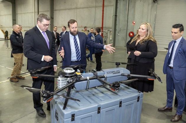 Pat Conroy during the announcement of DEF 129, to deliver small uncrewed aerial systems, at SYPAQ Systems&rsquo; facility in Melbourne.

Credit: Defence