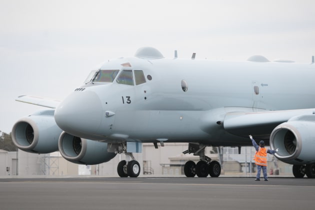 A Japan Maritime Self Defense Force P-1 Maritime Patrol aircraft is prepared for taxi during Exercise Pacific Protector at RAAF Base Williamtown. (Defence)