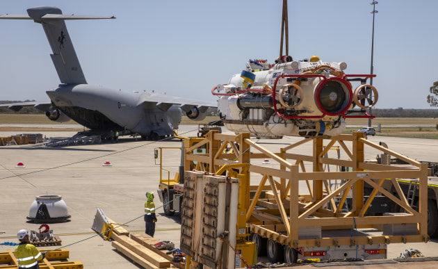 Contractor staff from James Fisher Defence Global load a Submarine Rescue vehicle (LR5) into an Air Freight Crate during Exercise Purple Carillion 24 at RAAF Base Pearce, Western Australia.

Credit: Defence