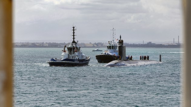 Virginia-class fast-attack submarine USS Vermont (SSN 792) arrives at HMAS Stirling for a scheduled Submarine Maintenance Period (SMP).

Credit: Defence